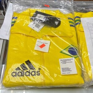 adidas Yellow Brazil Crest Athletic Zip Jacket